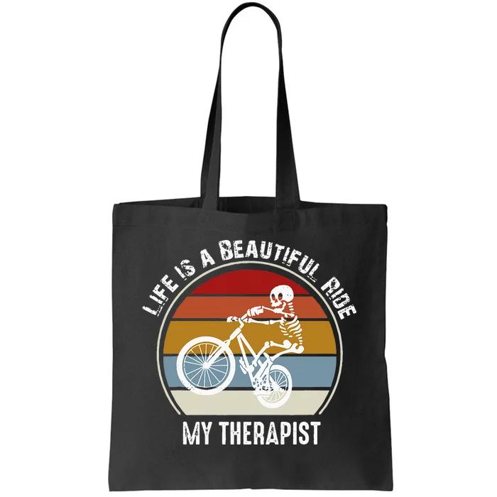 Skeleton Riding A Bicycle Life Is A Beautiful Bicycling Tote Bag