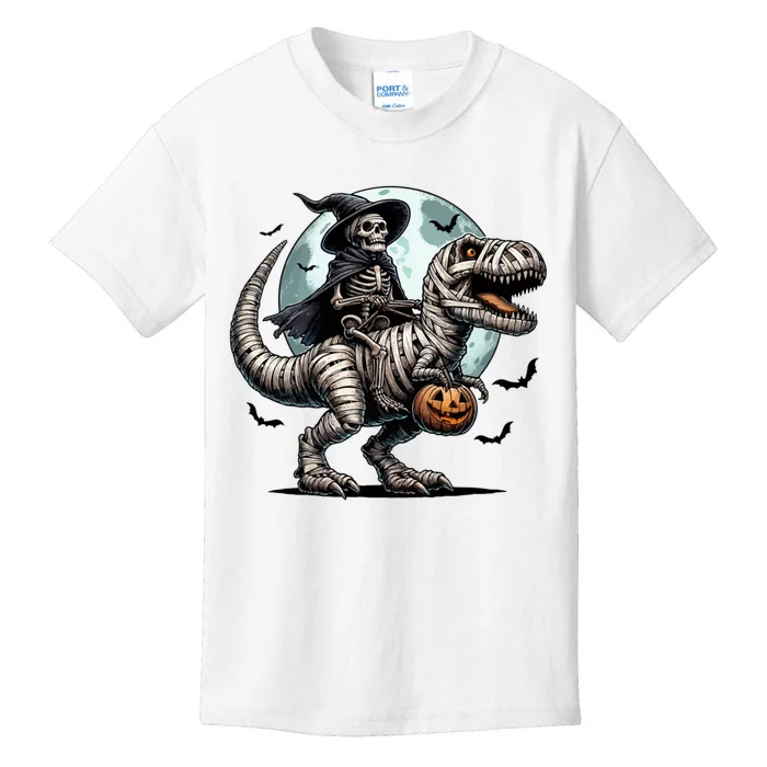 Skeleton Riding A Mummy Dinosaur Trex Kids T-Shirt