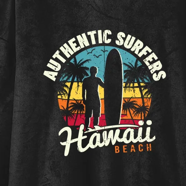 Surfing Retro Authentic Surfers Hawaii Beach Gift Hooded Wearable Blanket