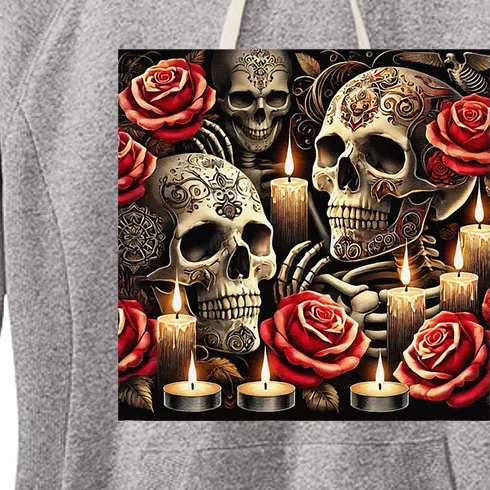 Skulls Roses And Candles Halloween Thrills Spooky Scary Women's Fleece Hoodie