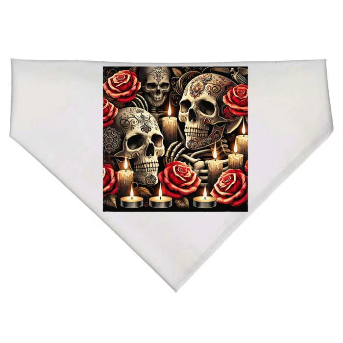 Skulls Roses And Candles Halloween Thrills Spooky Scary USA-Made Doggie Bandana