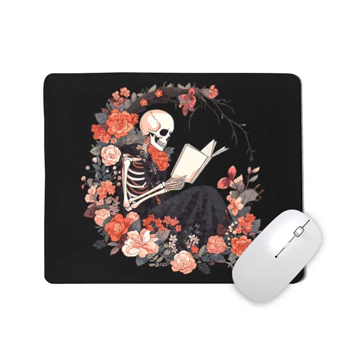 Skeleton Reading Book Lover Floral Flowers Bookish Bookworm Mousepad