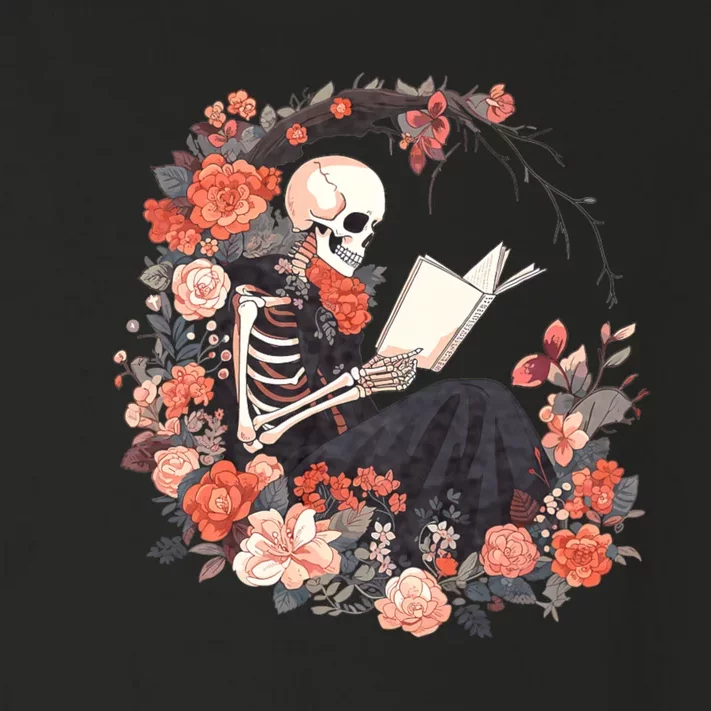 Skeleton Reading Book Lover Floral Flowers Bookish Bookworm Toddler Long Sleeve Shirt