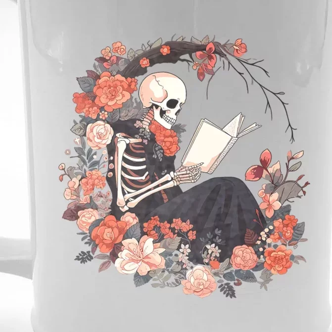 Skeleton Reading Book Lover Floral Flowers Bookish Bookworm Front & Back Beer Stein