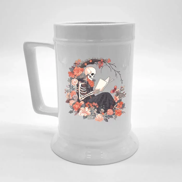 Skeleton Reading Book Lover Floral Flowers Bookish Bookworm Front & Back Beer Stein