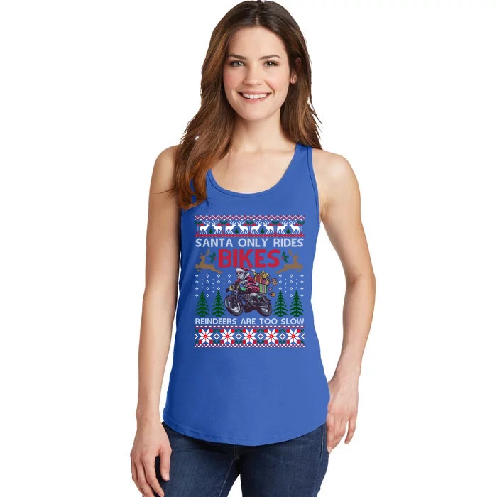 Santa Rides Bikes Christmas Motorcycle Ugly Xmas Sweater Meaningful Gift Ladies Essential Tank