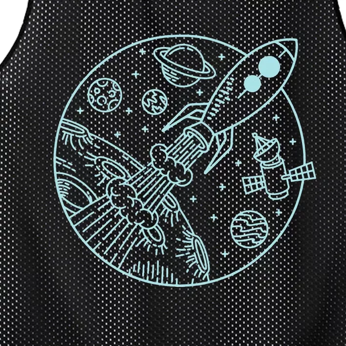 Space Rocket Blast Off! & Planets Cute Cartoon Mesh Reversible Basketball Jersey Tank