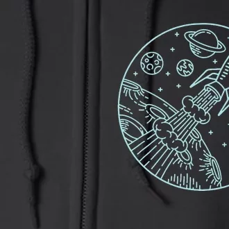 Space Rocket, Blast Off! & Planets, Cute Cartoon Style Full Zip Hoodie