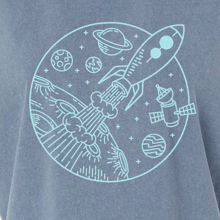 Space Rocket, Blast Off! & Planets, Cute Cartoon Style Garment-Dyed Women's Muscle Tee