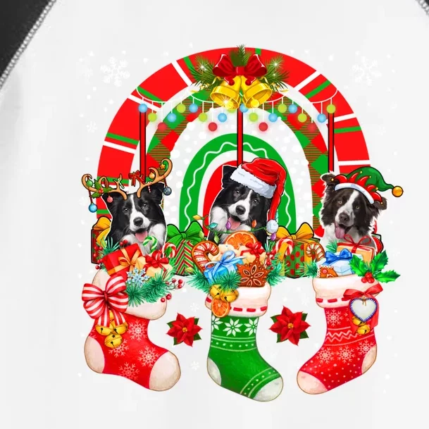 Santa Reindeer Border Collie Dogs In Xmas Socks Rainbow Great Gift Toddler Fine Jersey T-Shirt