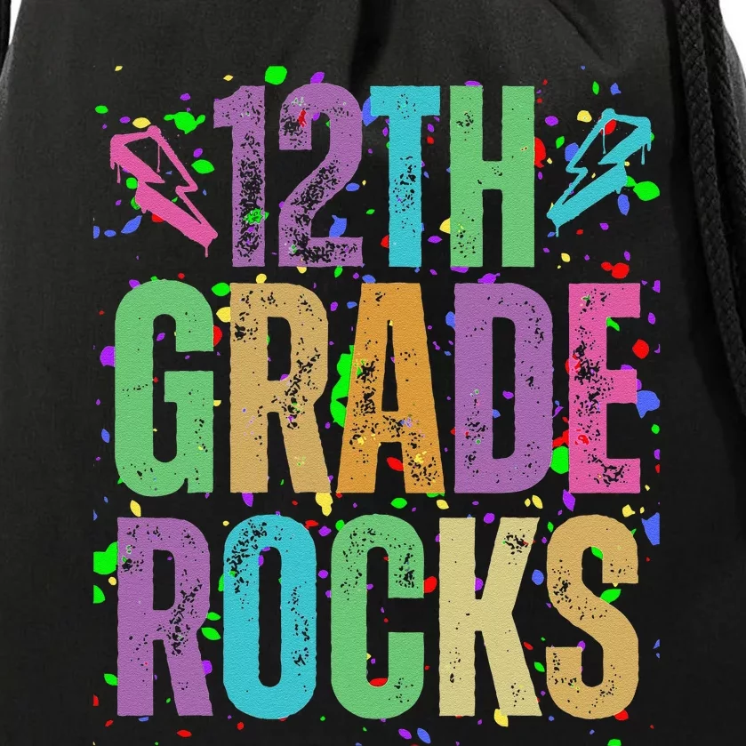 School Rocks Back To School Rockin 12th Grade Rocks Drawstring Bag