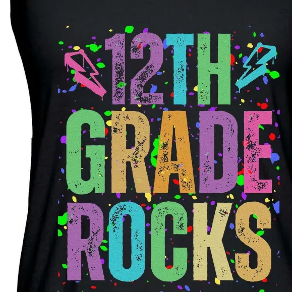 School Rocks Back To School Rockin 12th Grade Rocks Ladies Essential Flowy Tank