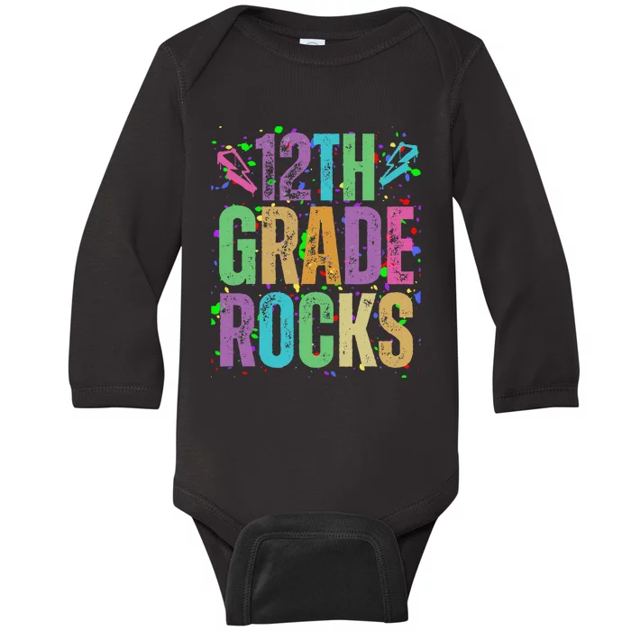 School Rocks Back To School Rockin 12th Grade Rocks Baby Long Sleeve Bodysuit