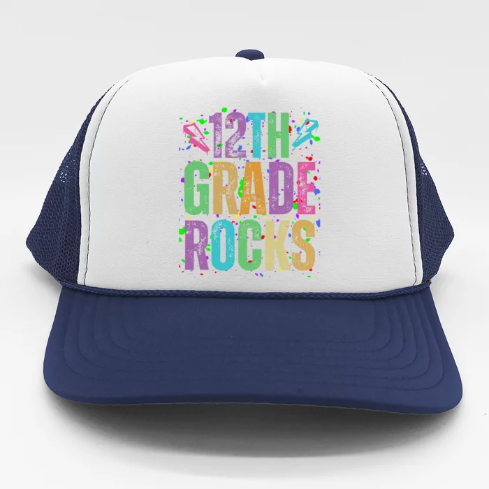 School Rocks Back To School Rockin 12th Grade Rocks Trucker Hat