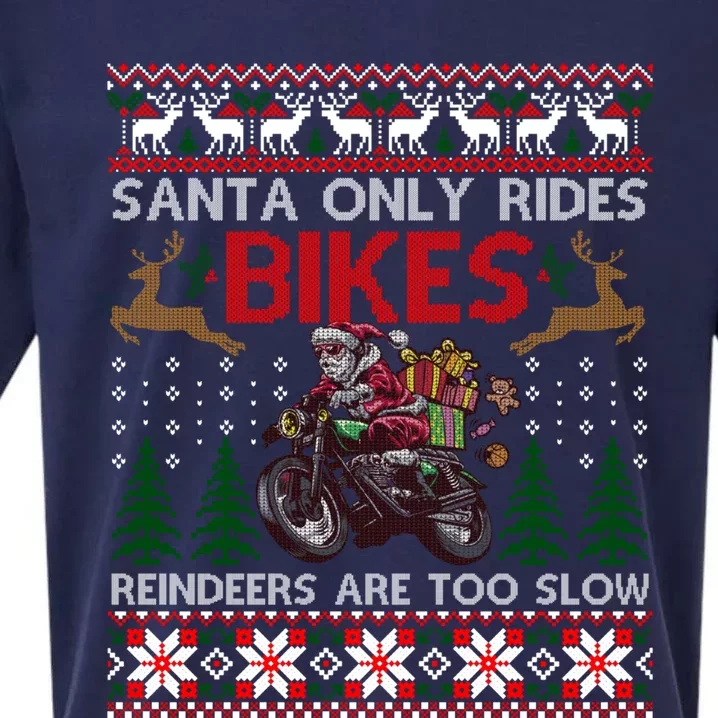 Santa Rides Bikes Christmas Motorcycle Ugly Xmas Cute Gift Sueded Cloud Jersey T-Shirt