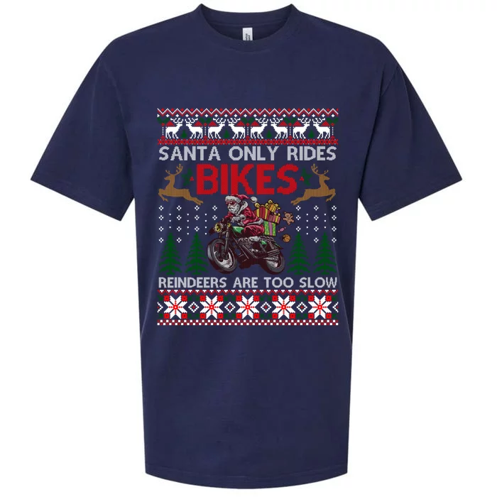 Santa Rides Bikes Christmas Motorcycle Ugly Xmas Cute Gift Sueded Cloud Jersey T-Shirt