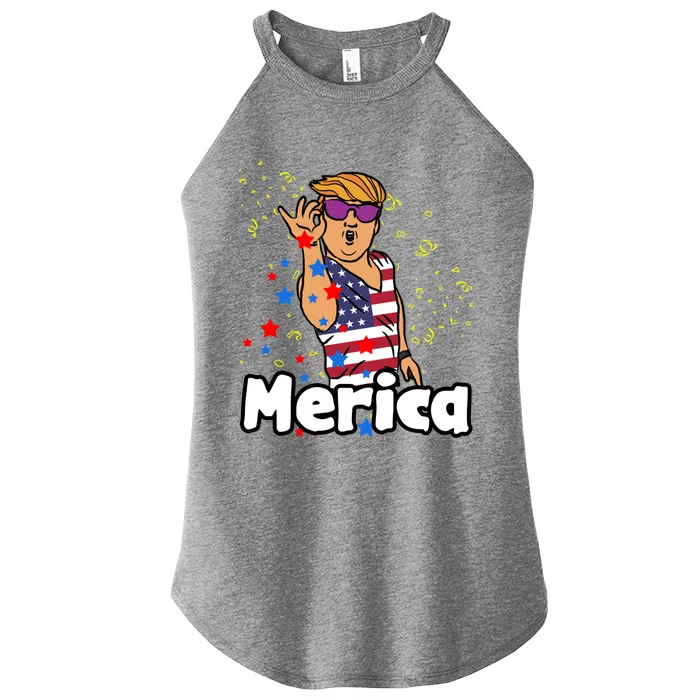 Salting Red Blue Stars Trump Merica Funny 4th July Funny Gift Women’s Perfect Tri Rocker Tank