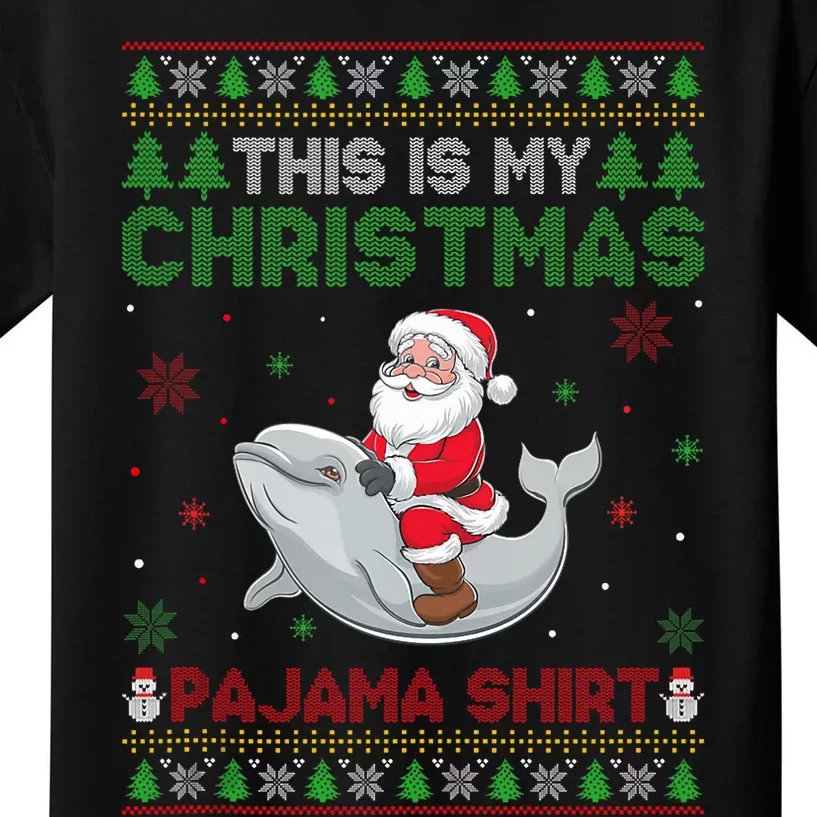 Santa Riding Beluga Whale This Is My Christmas Pajama Kids T-Shirt