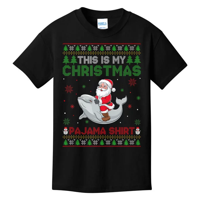 Santa Riding Beluga Whale This Is My Christmas Pajama Kids T-Shirt