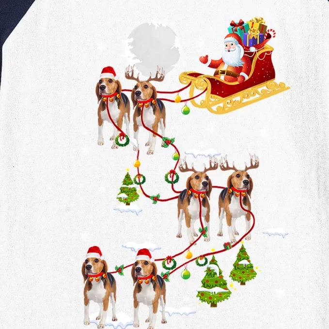 Santa Riding Beagle Sleigh Christmas Beagle Reindeer Gift Baseball Sleeve Shirt