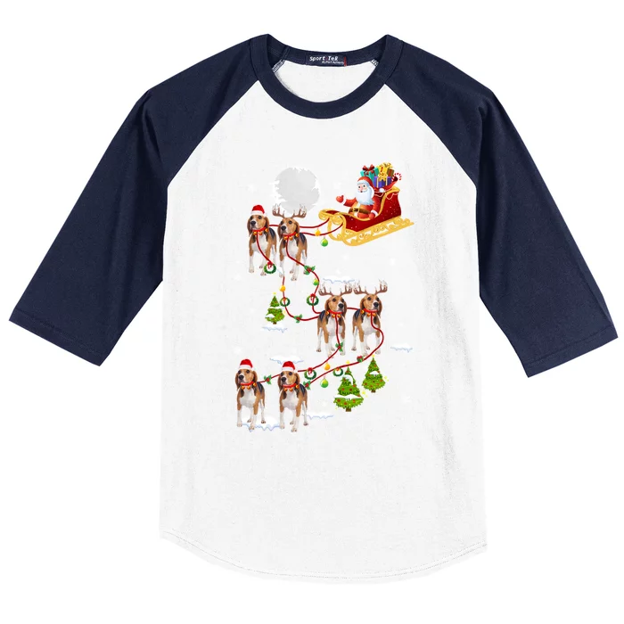 Santa Riding Beagle Sleigh Christmas Beagle Reindeer Gift Baseball Sleeve Shirt