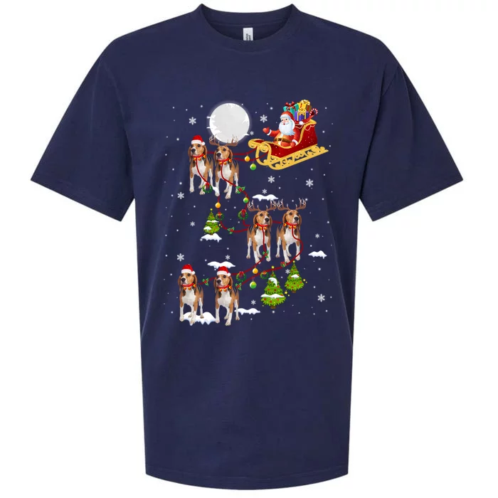 Santa Riding Beagle Sleigh Christmas Beagle Reindeer Gift Sueded Cloud Jersey T-Shirt