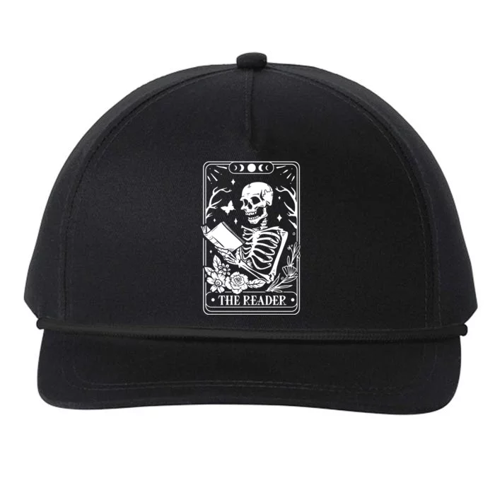 Skeleton Reading Book Lover Funny The Reader Tarot Card Snapback Five-Panel Rope Hat