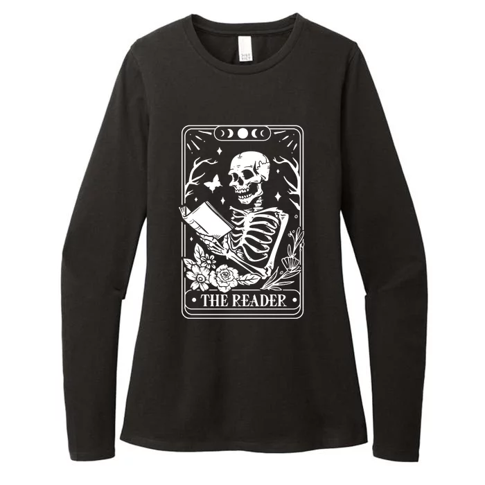 Skeleton Reading Book Lover Funny The Reader Tarot Card Womens CVC Long Sleeve Shirt