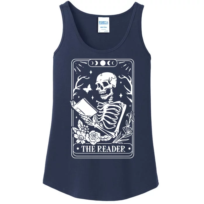 Skeleton Reading Book Lover Funny The Reader Tarot Card Ladies Essential Tank