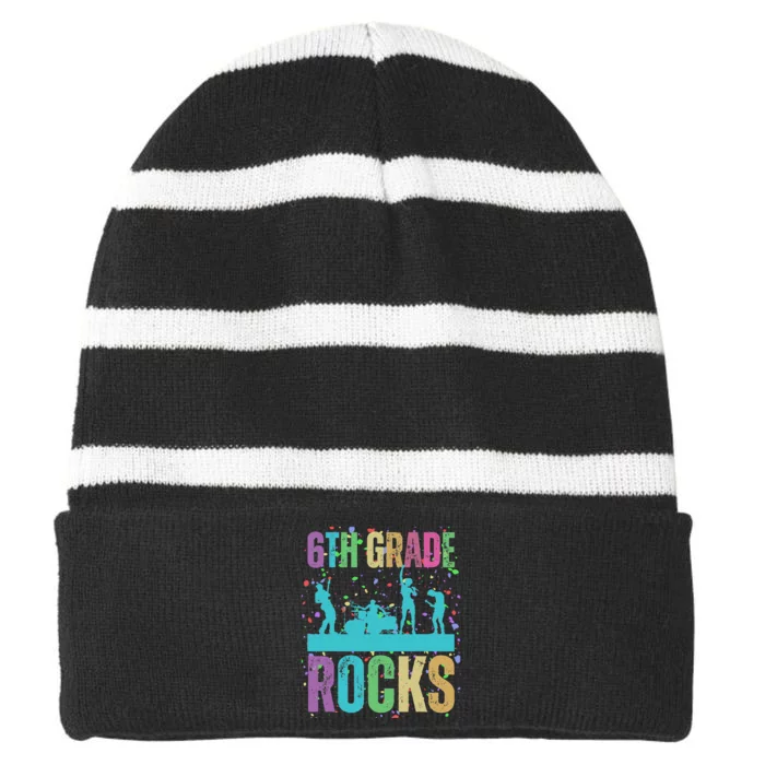 School Rocks Back To School Rockin 6th Grade Rocks Striped Beanie with Solid Band