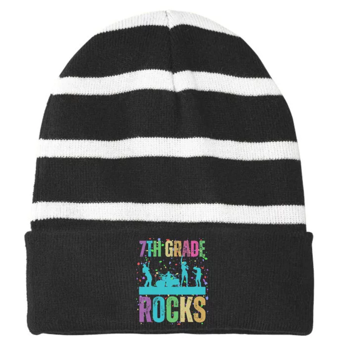 School Rocks Back To School Rockin 7th Grade Rocks Striped Beanie with Solid Band