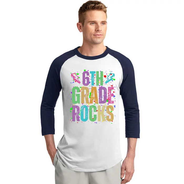 School Rocks Back To School Rockin 6th Grade Rocks Baseball Sleeve Shirt