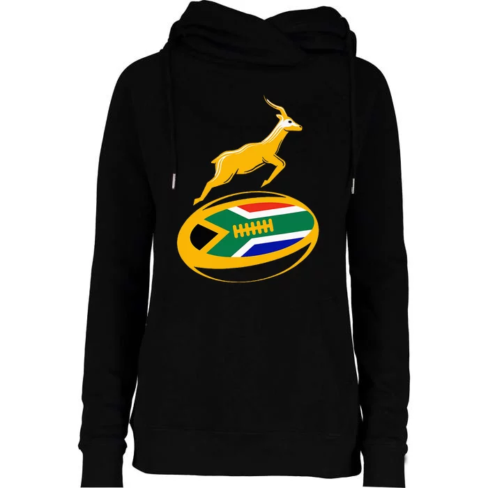 Springbok Rugby Ball & South African Flag Womens Funnel Neck Pullover Hood