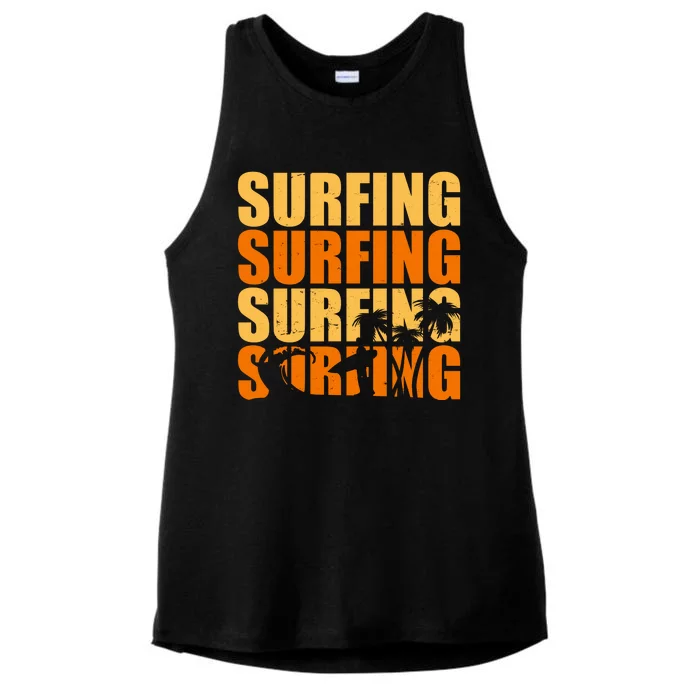 Surfing Retro Beach Ladies Tri-Blend Wicking Tank