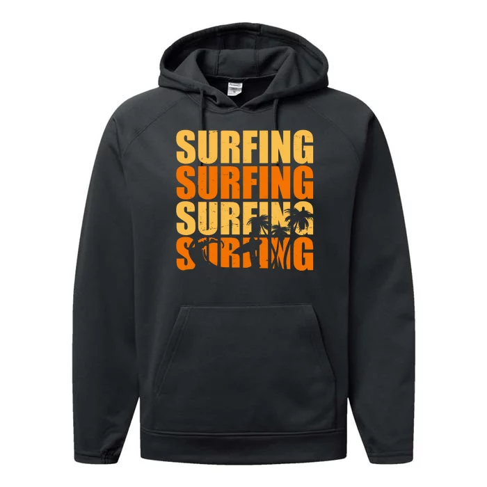 Surfing Retro Beach Performance Fleece Hoodie