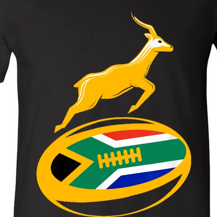 Springbok Rugby Ball & South African Flag V-Neck T-Shirt