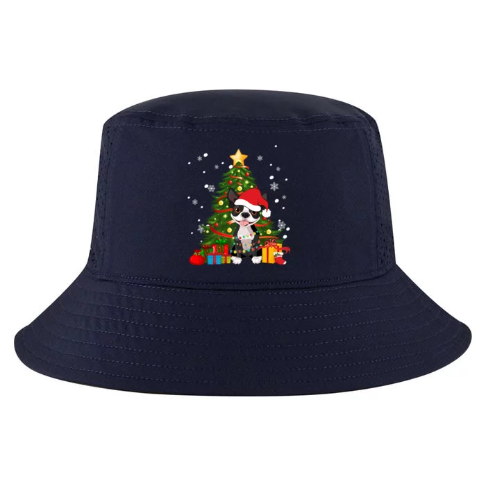 Santa Reindeer Boston Terrier Christmas Tree Lights Dog Gift Cool Comfort Performance Bucket Hat