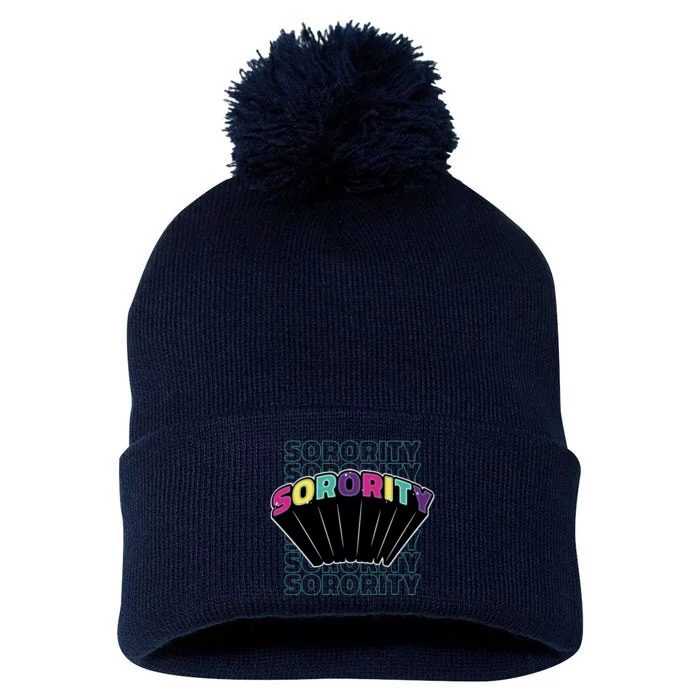 Sorority Retro Colorful Pom Pom 12in Knit Beanie