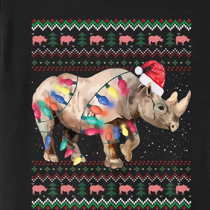 Santa Rhino Christmas Lights Ugly Sweater Racoon Lover Xmas ChromaSoft Performance T-Shirt