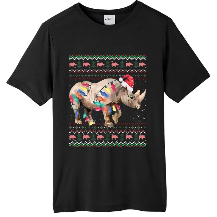 Santa Rhino Christmas Lights Ugly Sweater Racoon Lover Xmas ChromaSoft Performance T-Shirt