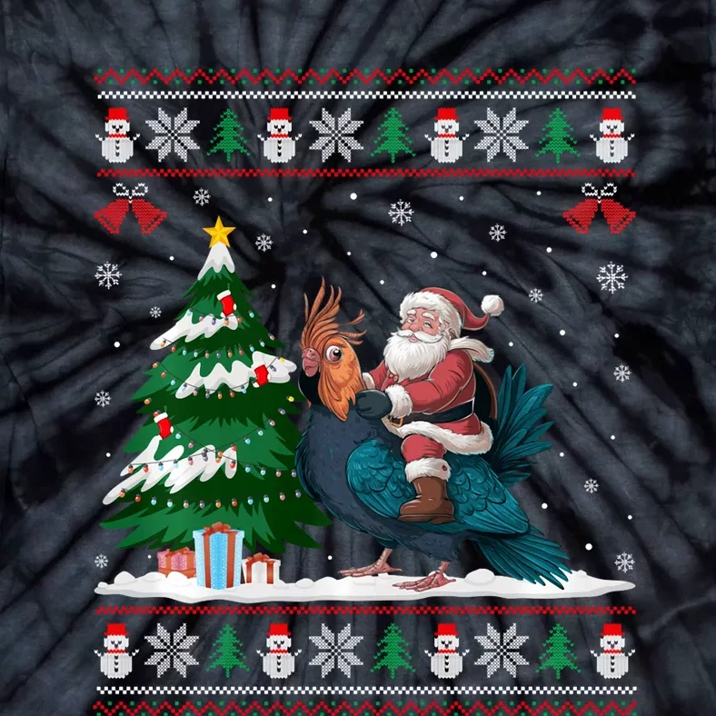 Santa Riding Cockatiels Tree Lighting Christmas Pajama Tie-Dye T-Shirt