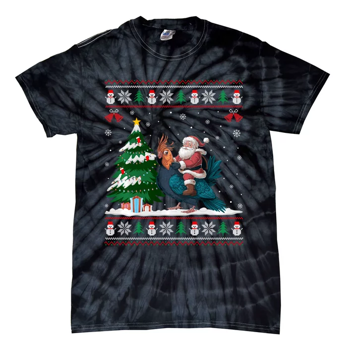 Santa Riding Cockatiels Tree Lighting Christmas Pajama Tie-Dye T-Shirt