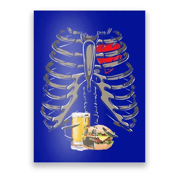 Skeleton Rib Cage Beer Burger Xray Funny Halloween Gift Poster