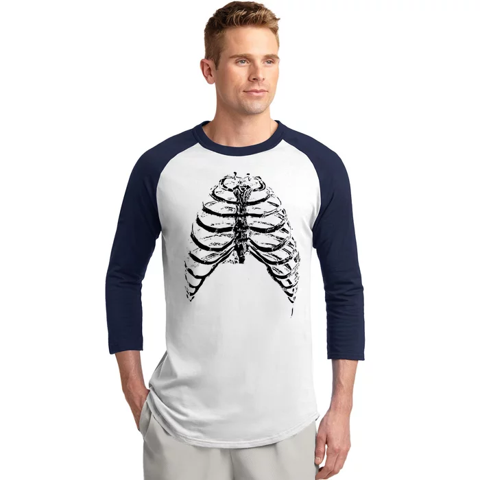 Skeleton Rib Cage Baseball Sleeve Shirt