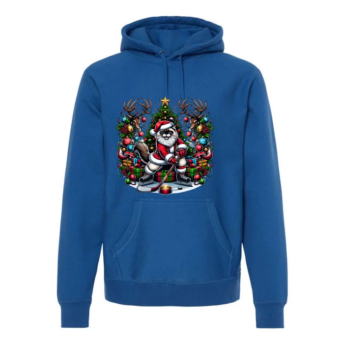 Santa Ragdoll Cat Playing Hockey Christmas Cute Gift Premium Hoodie