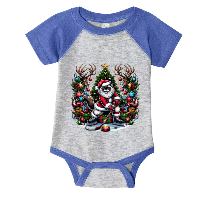 Santa Ragdoll Cat Playing Hockey Christmas Cute Gift Infant Baby Jersey Bodysuit