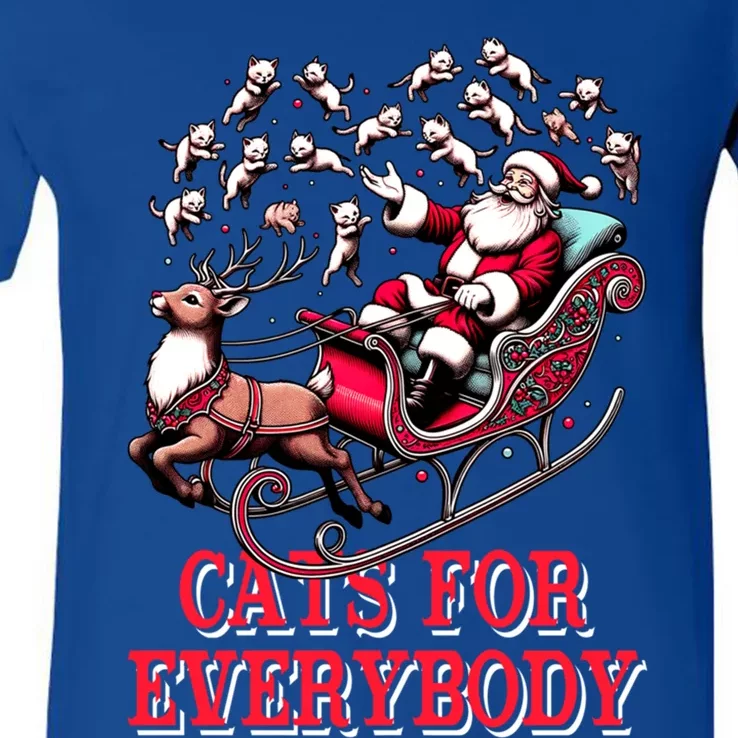 Santa Reindeer Cart Cats For Everybody Christmas Pajama Xmas Gift V-Neck T-Shirt