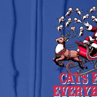 Santa Reindeer Cart Cats For Everybody Christmas Pajama Xmas Gift Full Zip Hoodie