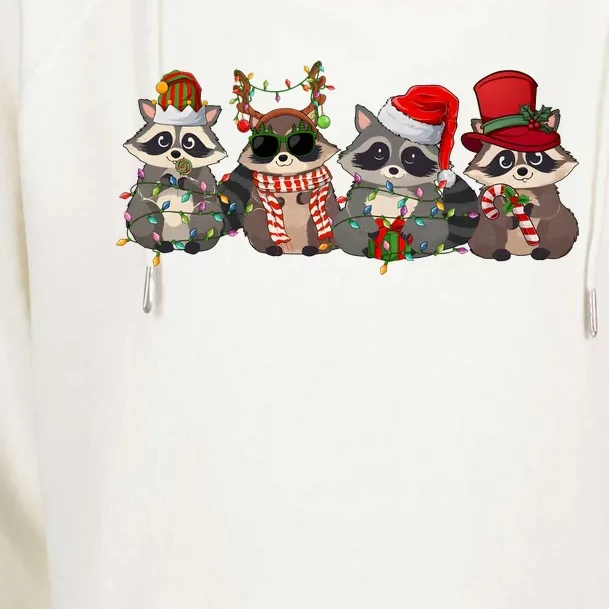 Santa Raccoons Christmas Cute Raccoon Lover Womens Funnel Neck Pullover Hood