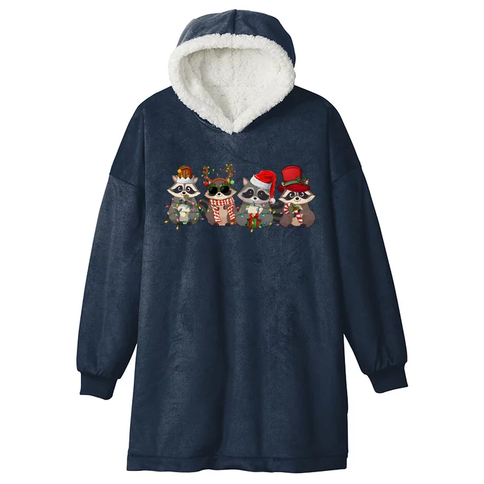 Santa Raccoons Christmas Cute Raccoon Lover Hooded Wearable Blanket